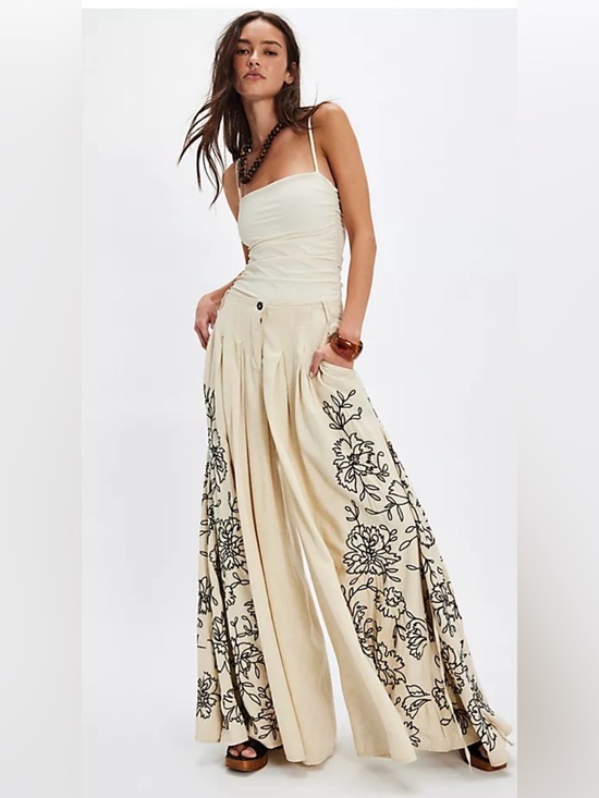 Free People Pants - Free People What You Know Embroidered Wide-Leg Pants  Sz: L